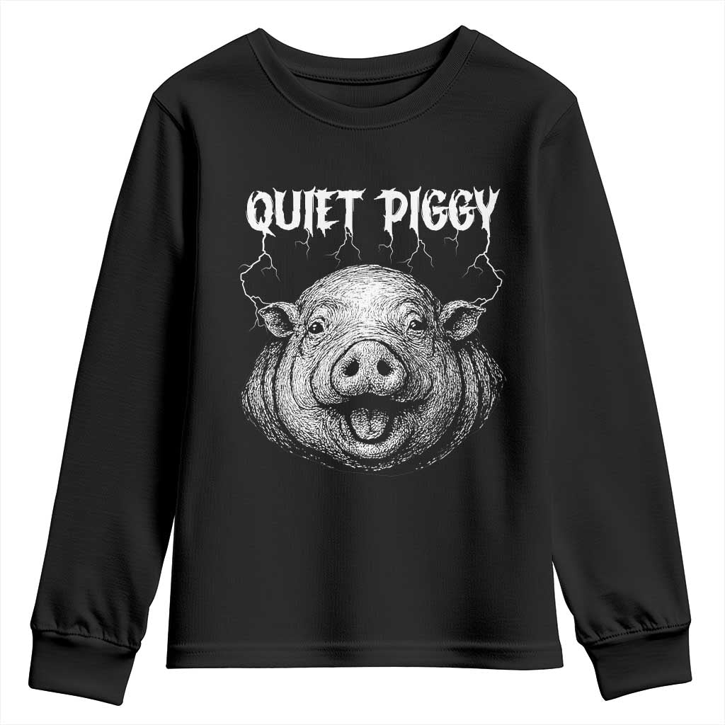 Quiet Piggy Metal Style Youth Sweatshirt Dark Humor Pig Political Satire Humor Rock Aesthetic - Wonder Print Shop
