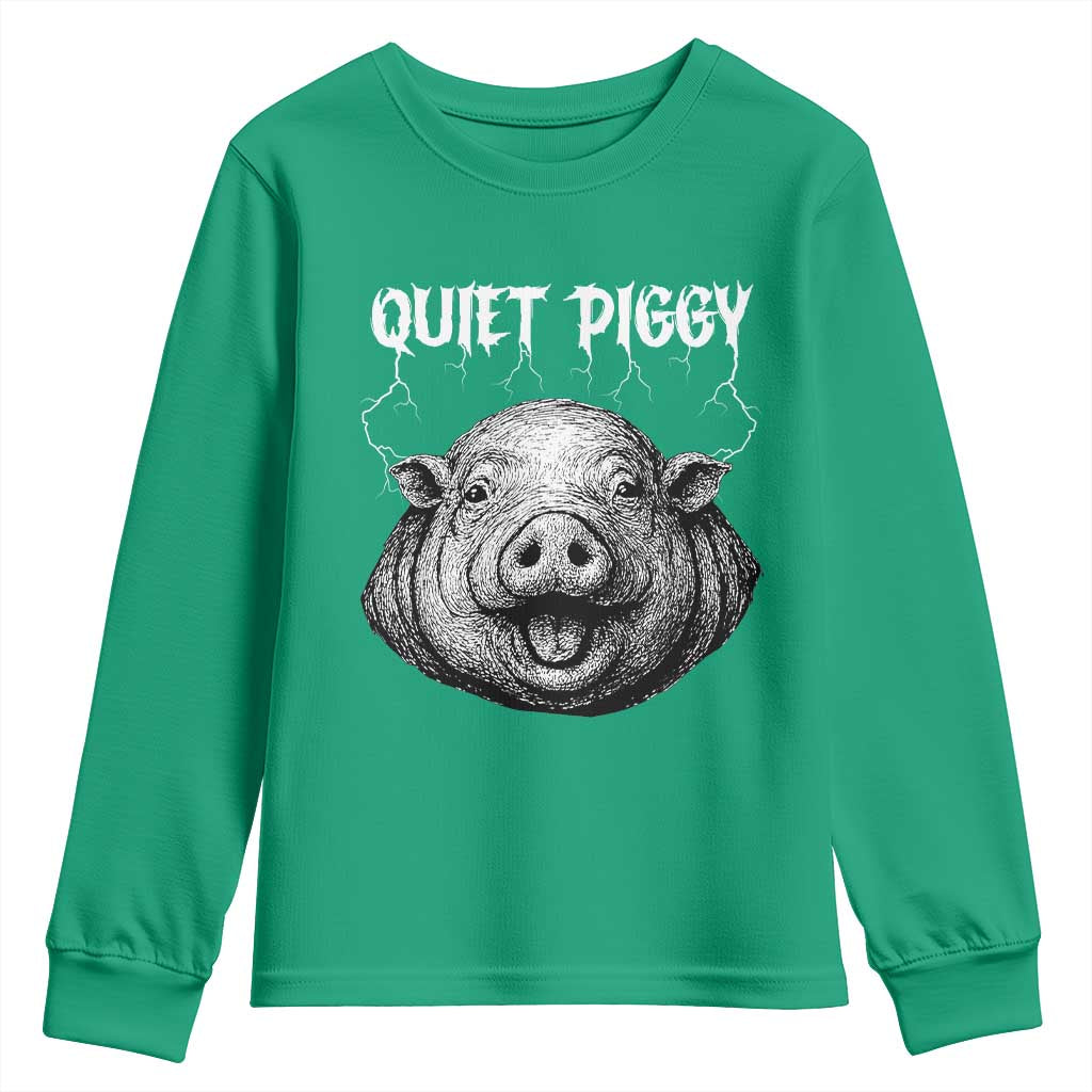 Quiet Piggy Metal Style Youth Sweatshirt Dark Humor Pig Political Satire Humor Rock Aesthetic - Wonder Print Shop