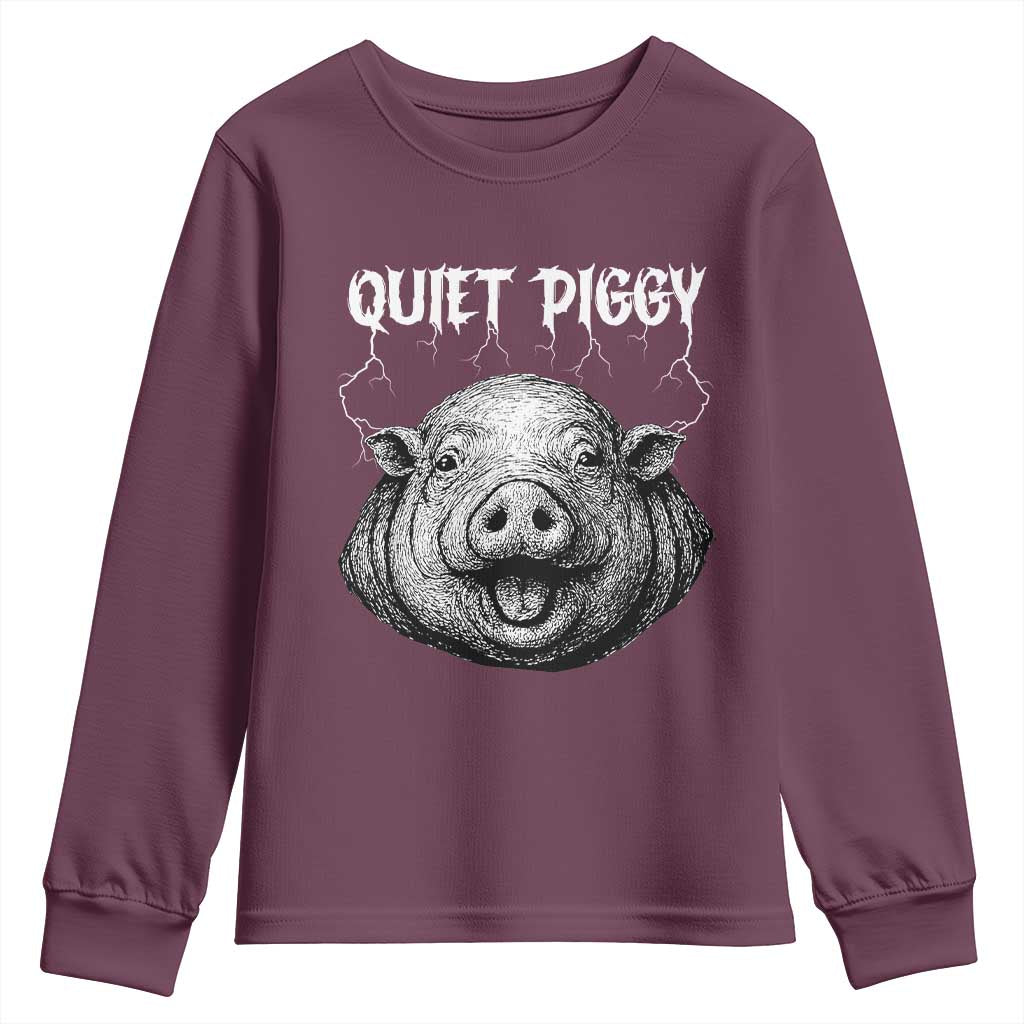 Quiet Piggy Metal Style Youth Sweatshirt Dark Humor Pig Political Satire Humor Rock Aesthetic - Wonder Print Shop