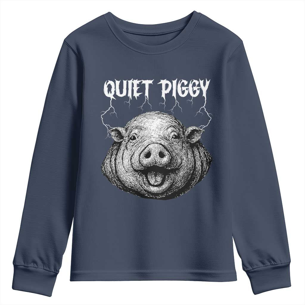 Quiet Piggy Metal Style Youth Sweatshirt Dark Humor Pig Political Satire Humor Rock Aesthetic - Wonder Print Shop