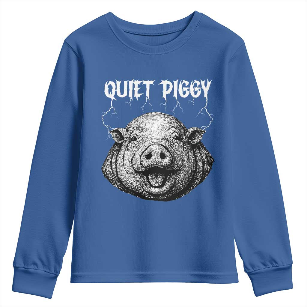Quiet Piggy Metal Style Youth Sweatshirt Dark Humor Pig Political Satire Humor Rock Aesthetic - Wonder Print Shop