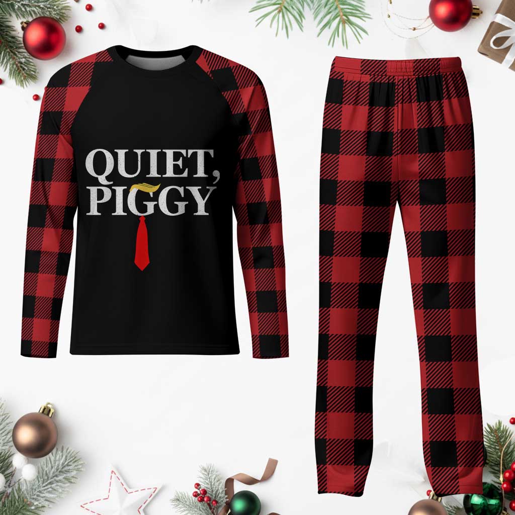 Quiet Piggy Funny Blonde Plaid Pajama Set Political Satire Humor Free Speech - Wonder Print Shop