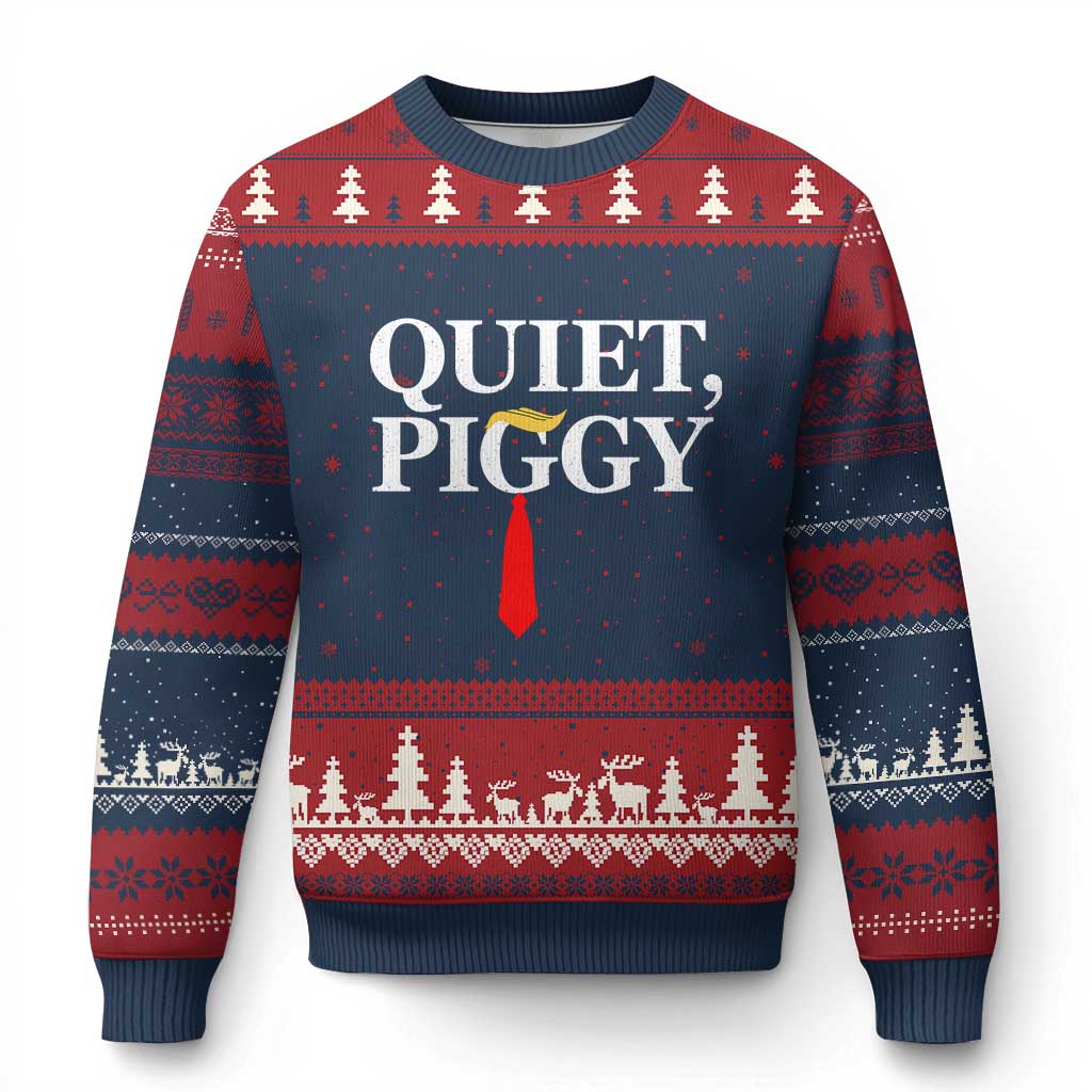 Quiet Piggy Funny Blonde Ugly Christmas Sweater Political Satire Humor Free Speech - Wonder Print Shop