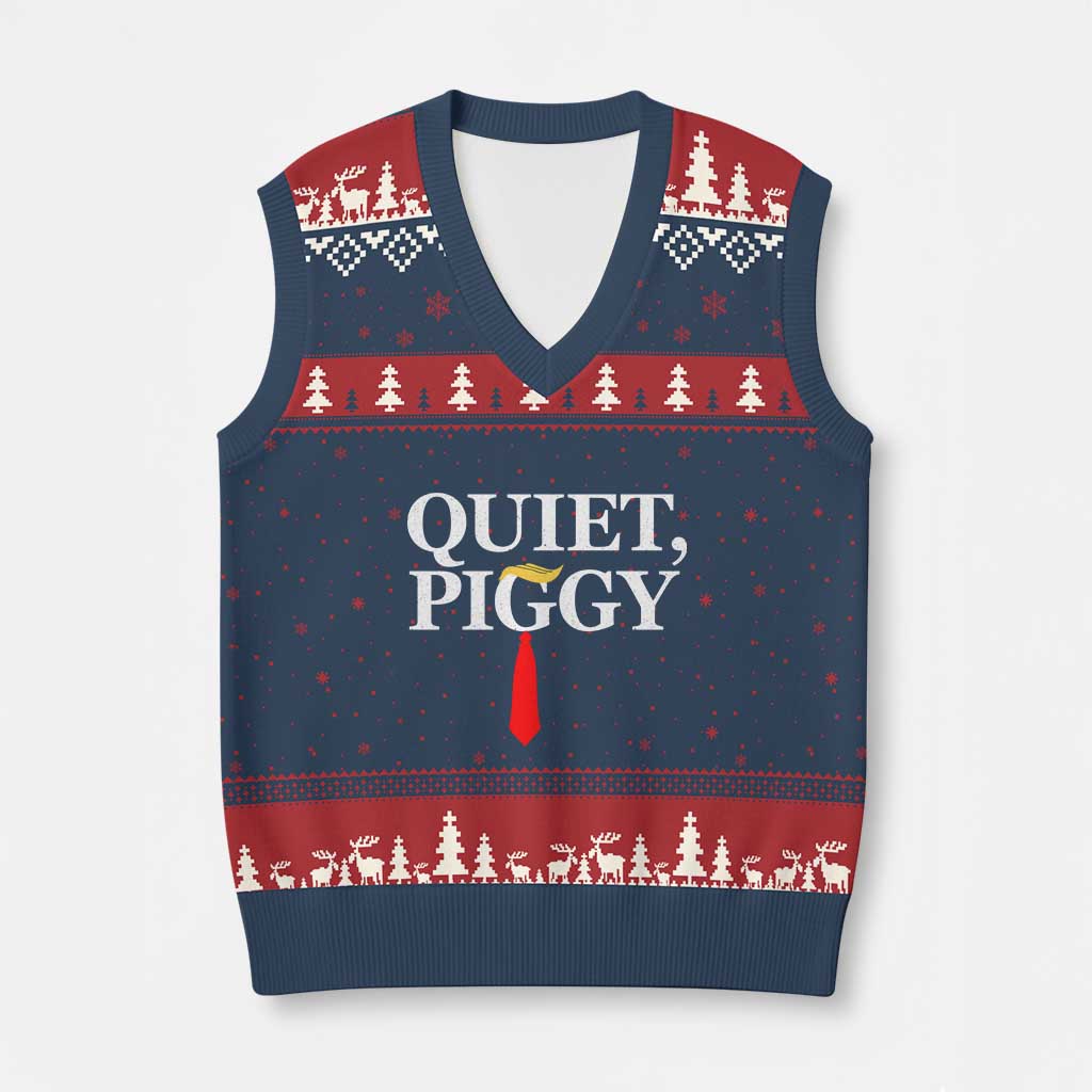 Quiet Piggy Funny Blonde V-Neck Knit Sweater Vest Political Satire Humor Free Speech - Wonder Print Shop