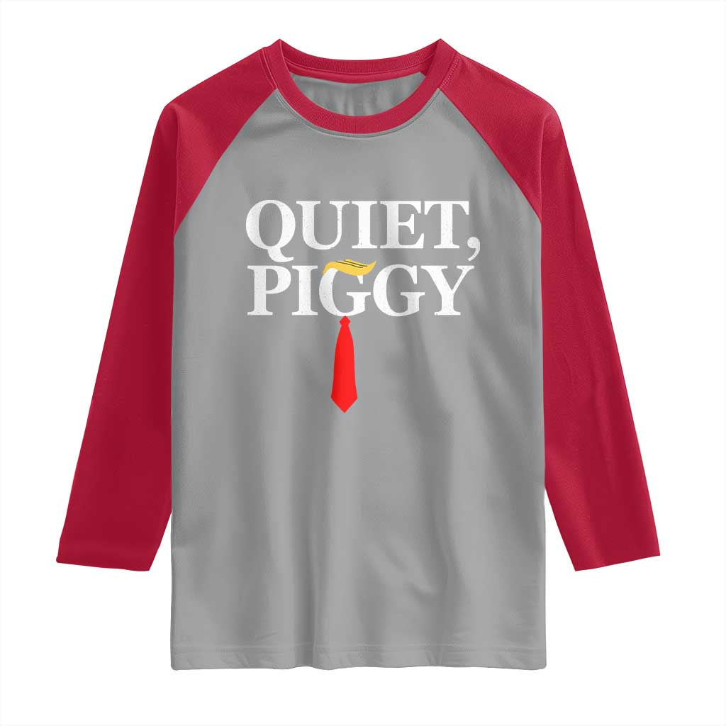 Quiet Piggy Funny Blonde Raglan Shirt Political Satire Humor Free Speech - Wonder Print Shop