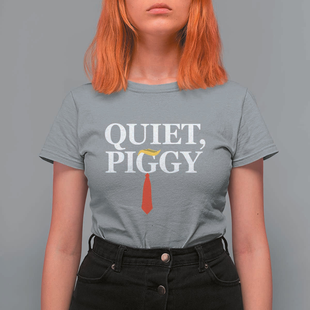 Quiet Piggy Funny Blonde T Shirt For Women Political Satire Humor Free Speech - Wonder Print Shop