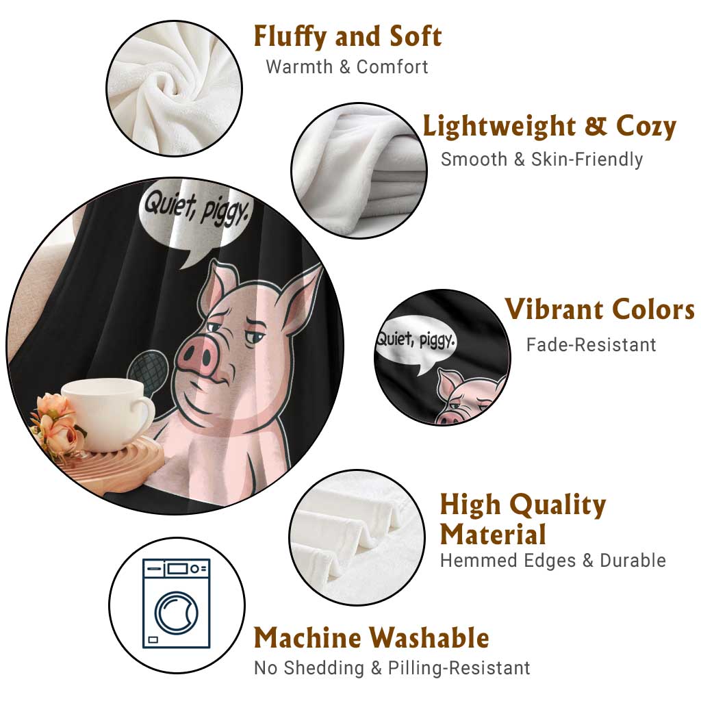 Quiet Piggy Funny Sarcastic Pig Throw Blanket Political Satire Humor Free Speech - Wonder Print Shop