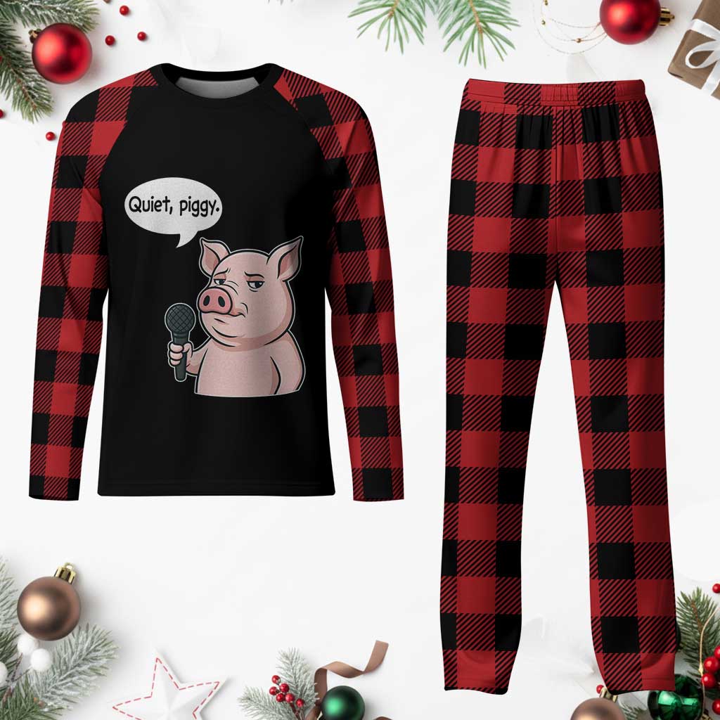 Quiet Piggy Funny Sarcastic Pig Plaid Pajama Set Political Satire Humor Free Speech - Wonder Print Shop