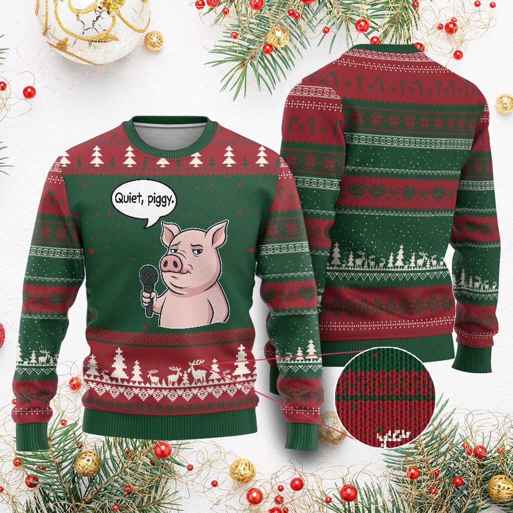 Quiet Piggy Funny Sarcastic Pig Ugly Christmas Sweater Political Satire Humor Free Speech - Wonder Print Shop