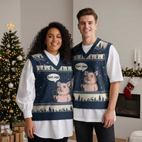 Quiet Piggy Funny Sarcastic Pig V-Neck Knit Sweater Vest Political Satire Humor Free Speech - Wonder Print Shop