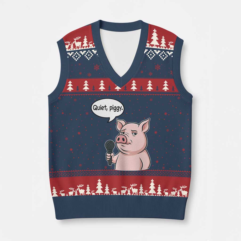 Quiet Piggy Funny Sarcastic Pig V-Neck Knit Sweater Vest Political Satire Humor Free Speech - Wonder Print Shop