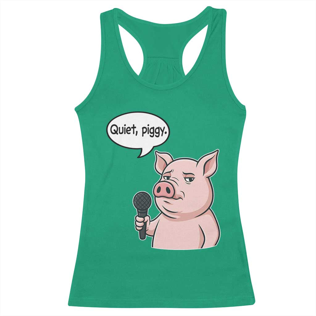 Quiet Piggy Funny Sarcastic Pig Racerback Tank Top Political Satire Humor Free Speech - Wonder Print Shop