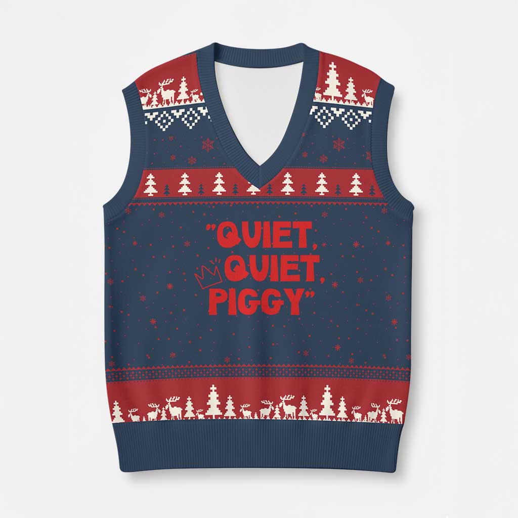 Quiet Quiet Piggy V-Neck Knit Sweater Vest Funny Political Satire Free Speech - Wonder Print Shop