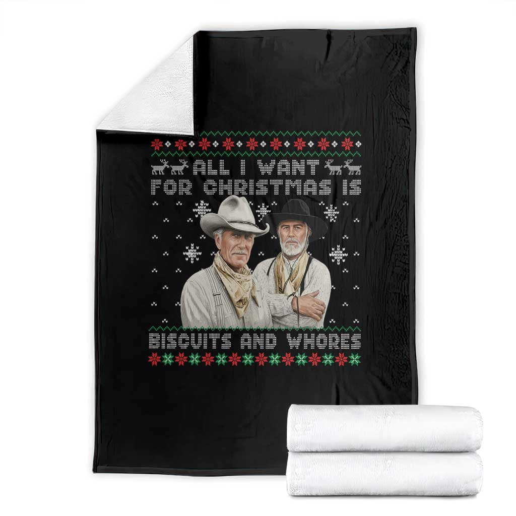 Funny Western Christmas Cowboy Humor Throw Blanket All I Want for Christmas Is Biscuits and Whores - Wonder Print Shop