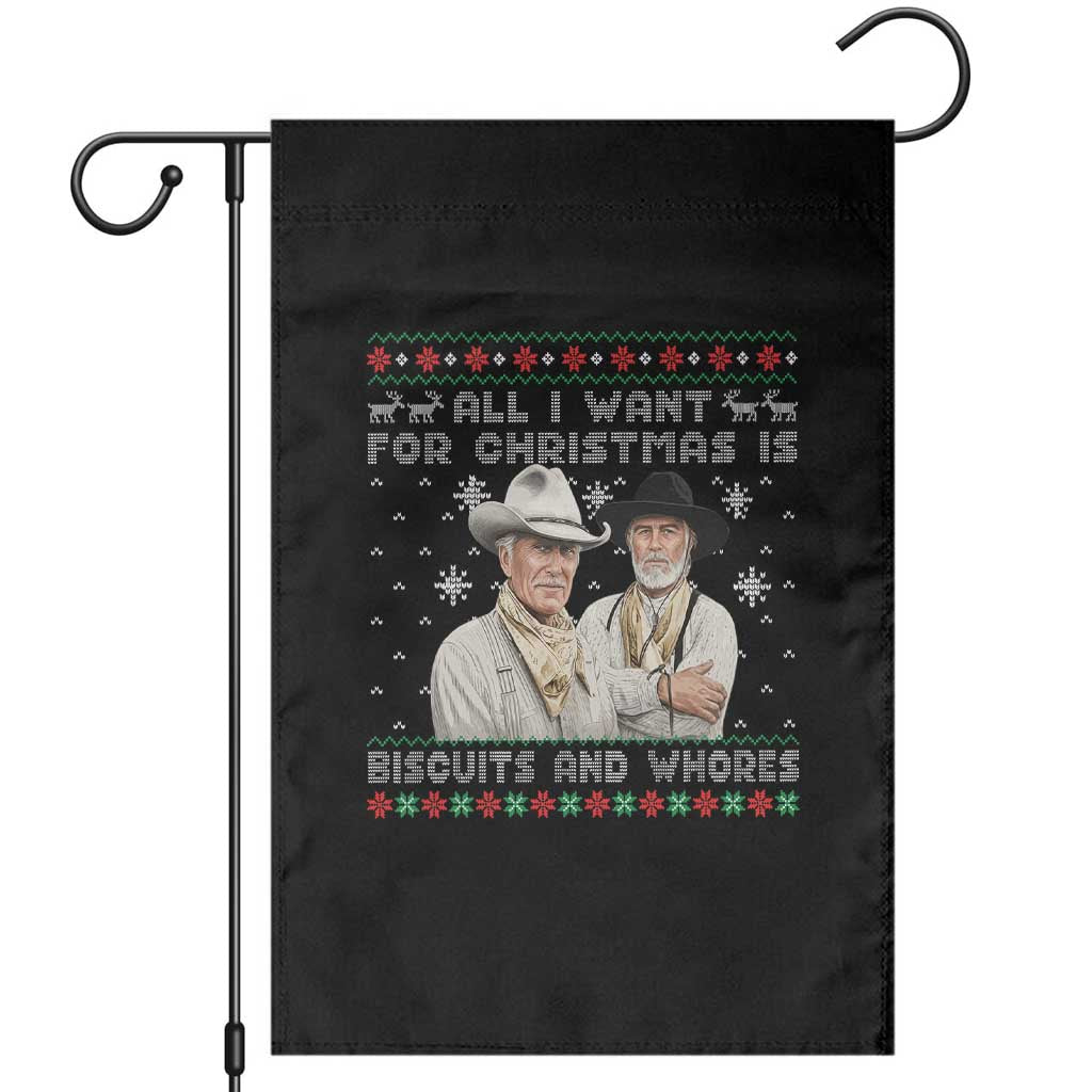 Funny Western Christmas Cowboy Humor Garden Flag All I Want for Christmas Is Biscuits and Whores - Wonder Print Shop