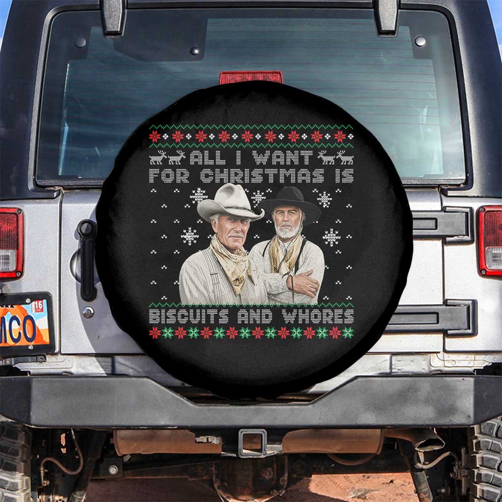 Funny Western Christmas Cowboy Humor Spare Tire Cover All I Want for Christmas Is Biscuits and Whores - Wonder Print Shop