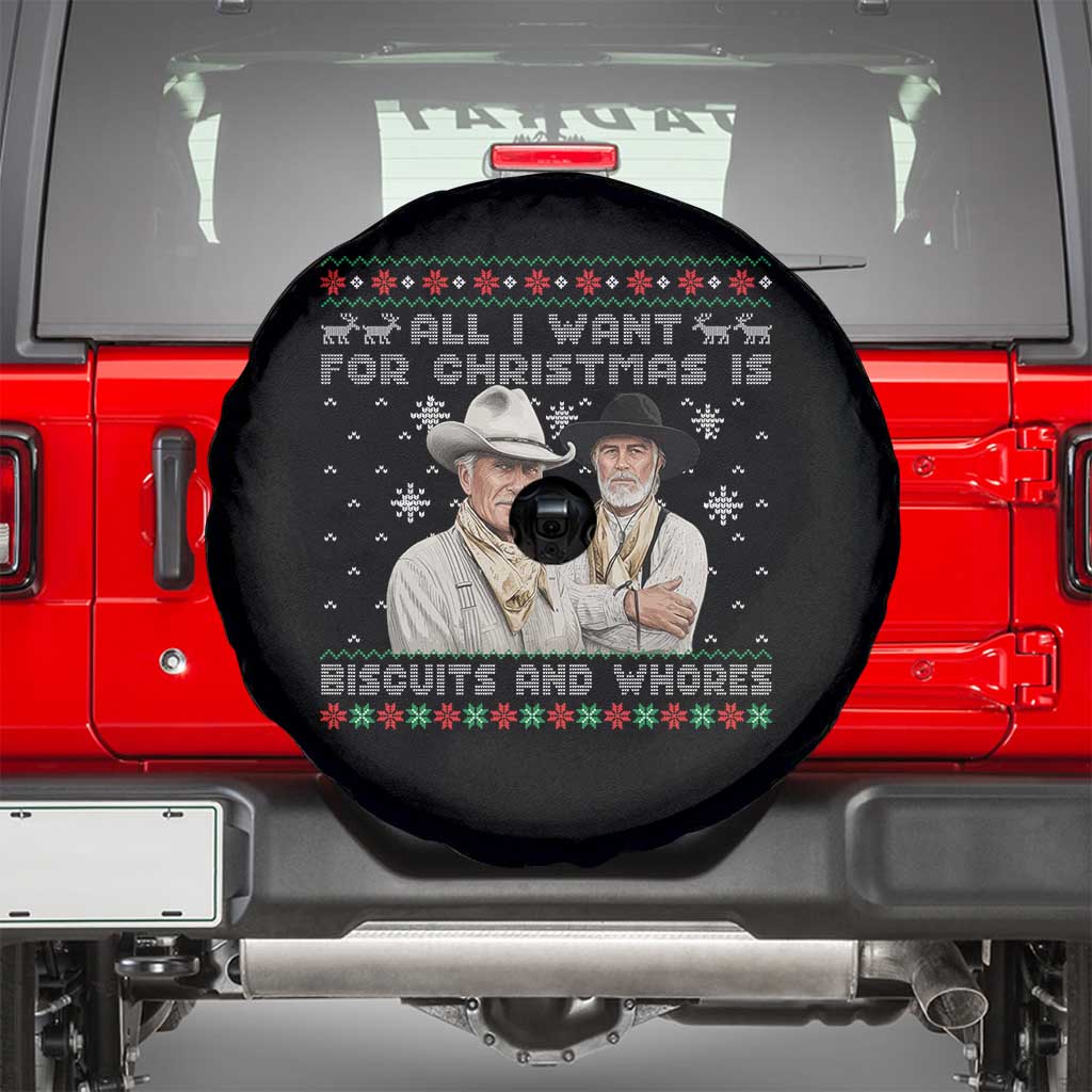 Funny Western Christmas Cowboy Humor Spare Tire Cover All I Want for Christmas Is Biscuits and Whores - Wonder Print Shop
