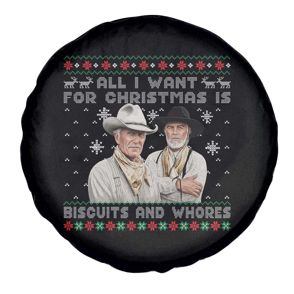 Funny Western Christmas Cowboy Humor Spare Tire Cover All I Want for Christmas Is Biscuits and Whores - Wonder Print Shop