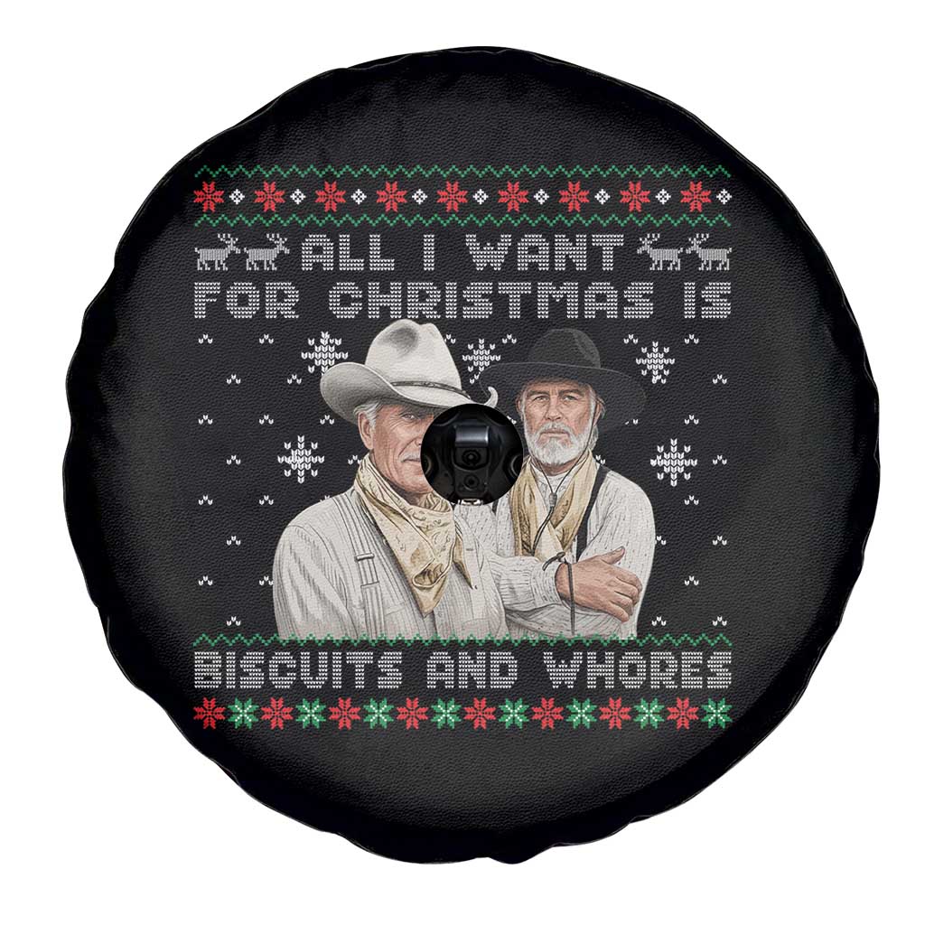 Funny Western Christmas Cowboy Humor Spare Tire Cover All I Want for Christmas Is Biscuits and Whores - Wonder Print Shop