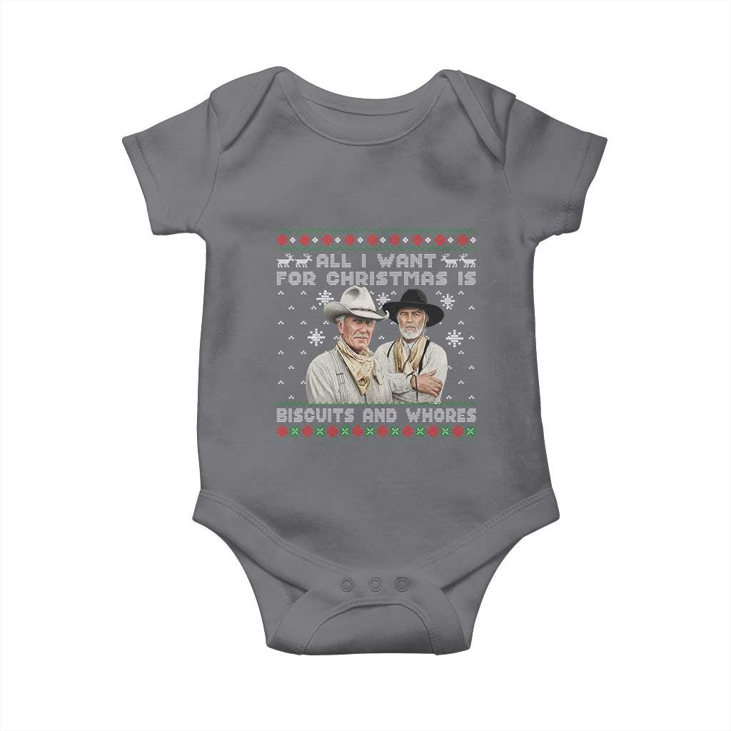Funny Western Christmas Cowboy Humor Baby Onesie All I Want for Christmas Is Biscuits and Whores - Wonder Print Shop