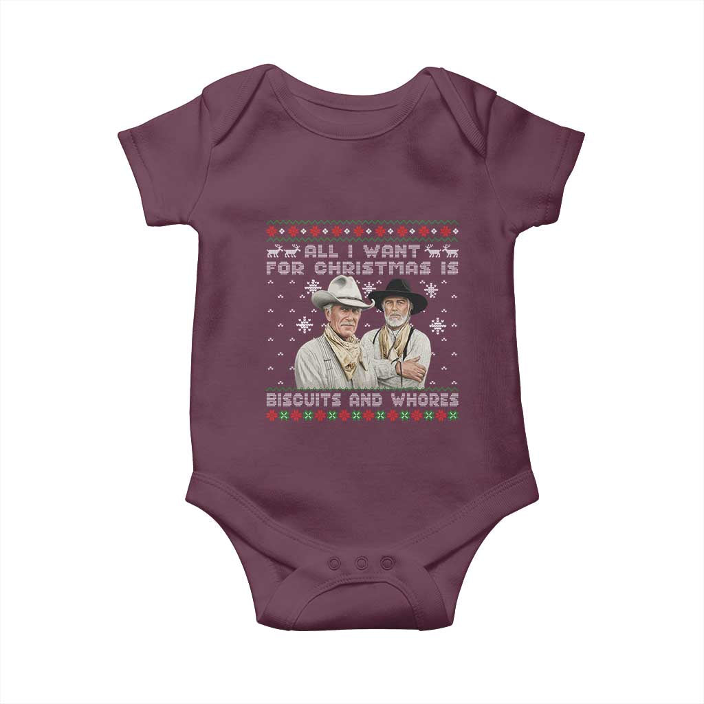 Funny Western Christmas Cowboy Humor Baby Onesie All I Want for Christmas Is Biscuits and Whores - Wonder Print Shop