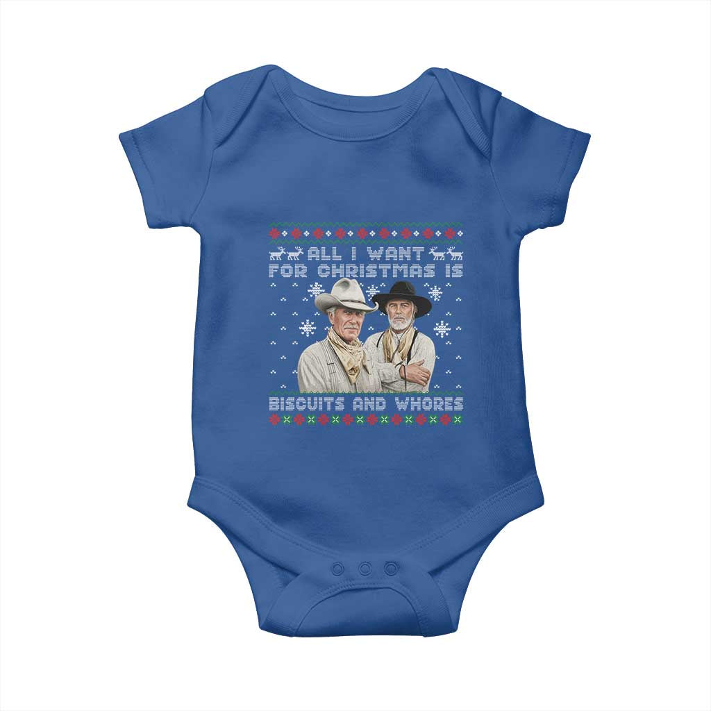 Funny Western Christmas Cowboy Humor Baby Onesie All I Want for Christmas Is Biscuits and Whores - Wonder Print Shop