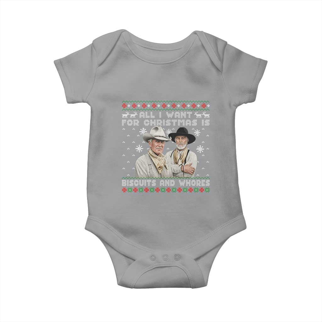 Funny Western Christmas Cowboy Humor Baby Onesie All I Want for Christmas Is Biscuits and Whores - Wonder Print Shop
