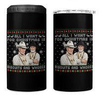 Funny Western Christmas Cowboy Humor 4 in 1 Can Cooler Tumbler All I Want for Christmas Is Biscuits and Whores - Wonder Print Shop