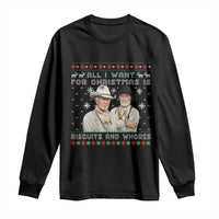 Funny Western Christmas Cowboy Humor Long Sleeve Shirt All I Want for Christmas Is Biscuits and Whores - Wonder Print Shop