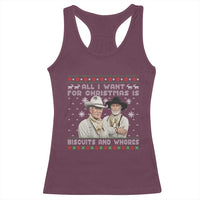 Funny Western Christmas Cowboy Humor Racerback Tank Top All I Want for Christmas Is Biscuits and Whores - Wonder Print Shop