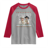 Funny Western Christmas Cowboy Humor Raglan Shirt All I Want for Christmas Is Biscuits and Whores - Wonder Print Shop