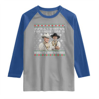 Funny Western Christmas Cowboy Humor Raglan Shirt All I Want for Christmas Is Biscuits and Whores - Wonder Print Shop