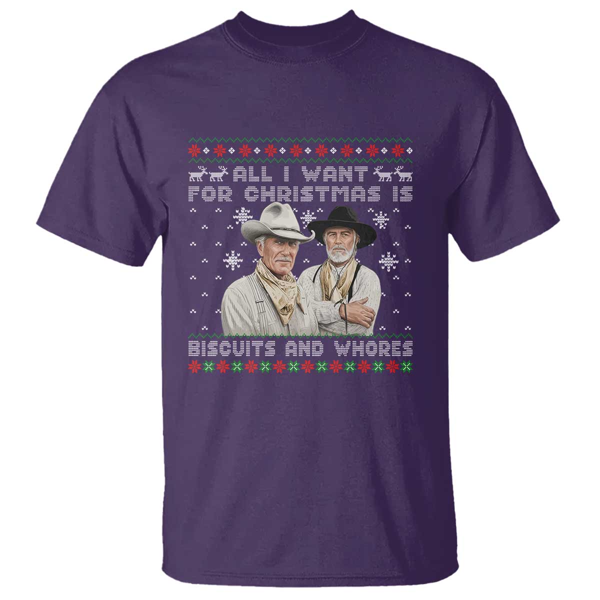 Funny Western Christmas Cowboy Humor T Shirt All I Want for Christmas Is Biscuits and Whores - Wonder Print Shop