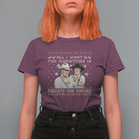 Funny Western Christmas Cowboy Humor T Shirt For Women All I Want for Christmas Is Biscuits and Whores - Wonder Print Shop
