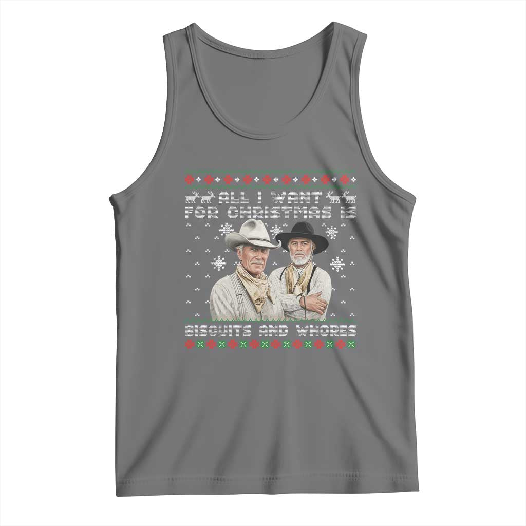 Funny Western Christmas Cowboy Humor Tank Top All I Want for Christmas Is Biscuits and Whores - Wonder Print Shop