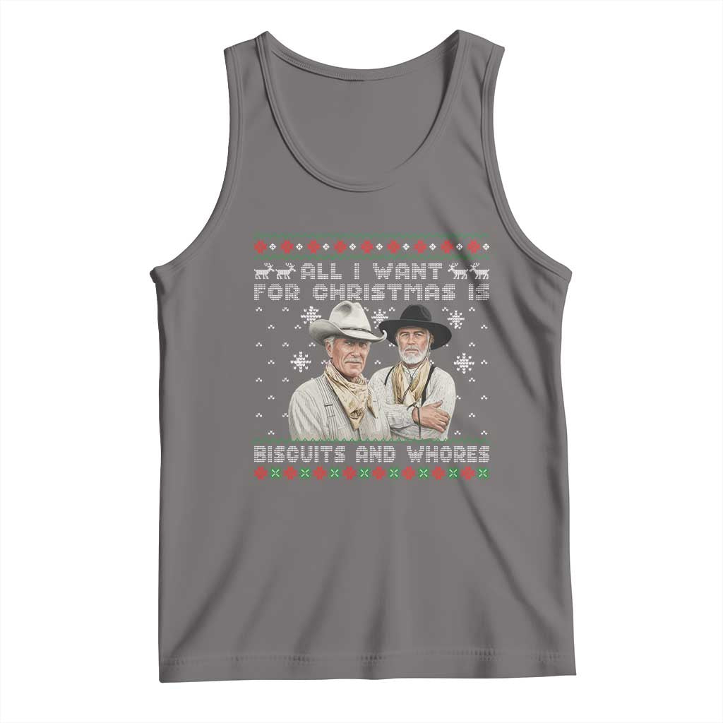Funny Western Christmas Cowboy Humor Tank Top All I Want for Christmas Is Biscuits and Whores - Wonder Print Shop