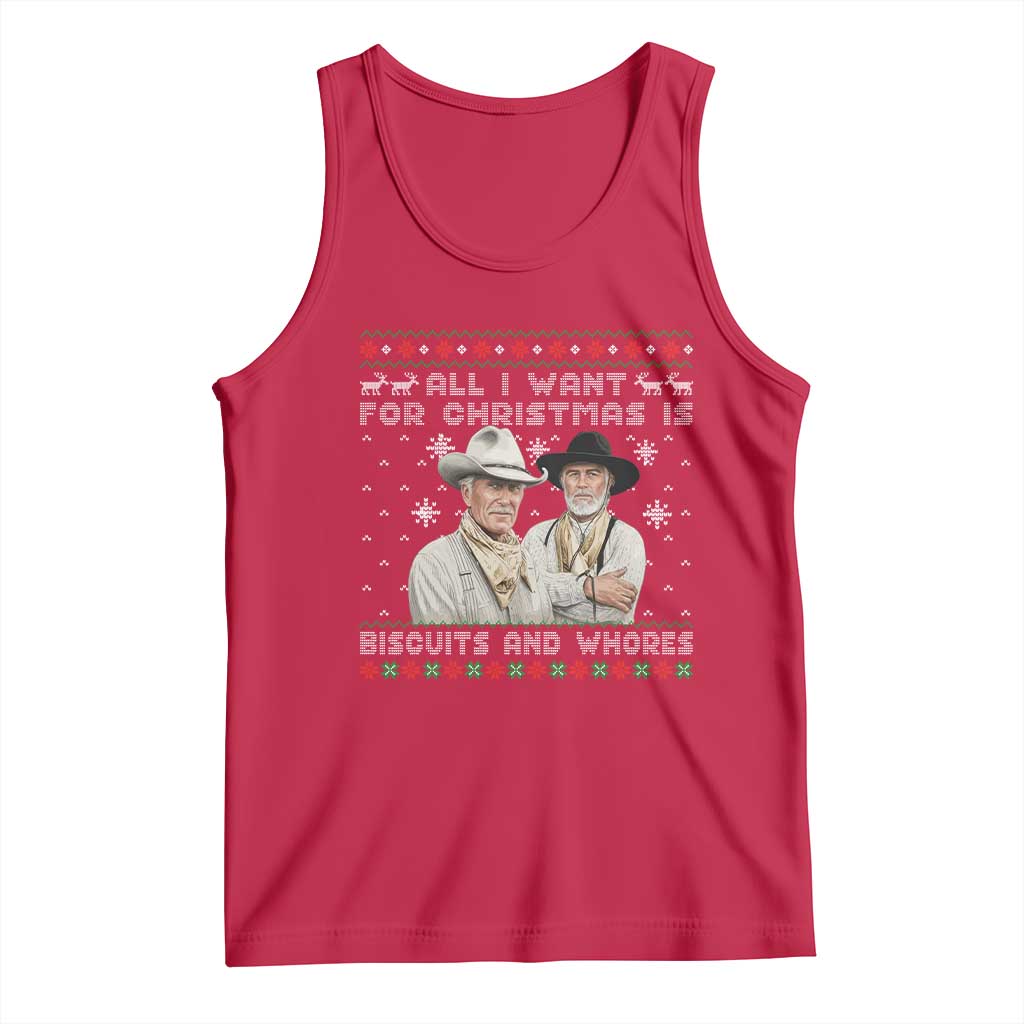 Funny Western Christmas Cowboy Humor Tank Top All I Want for Christmas Is Biscuits and Whores - Wonder Print Shop