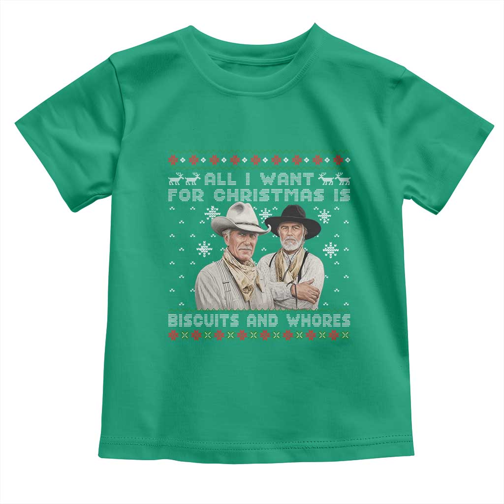 Funny Western Christmas Cowboy Humor Toddler T Shirt All I Want for Christmas Is Biscuits and Whores - Wonder Print Shop