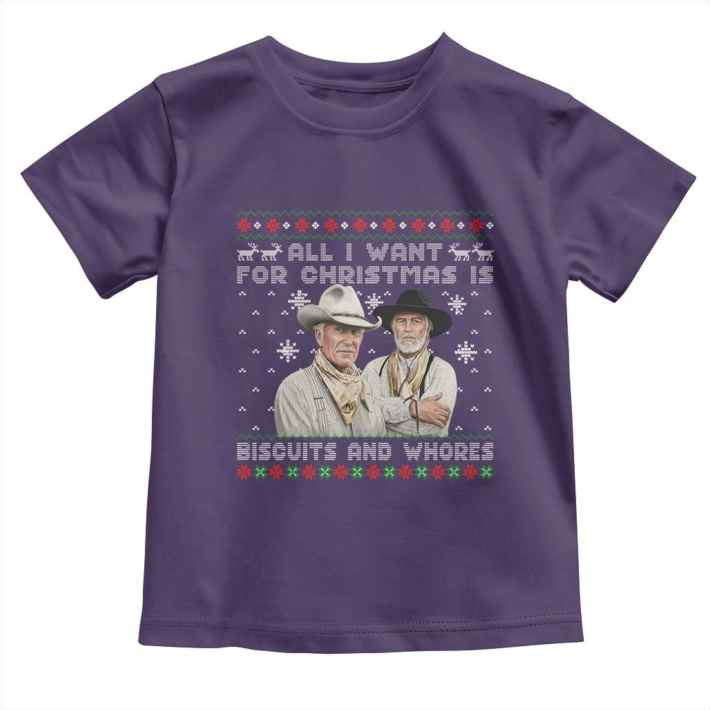 Funny Western Christmas Cowboy Humor Toddler T Shirt All I Want for Christmas Is Biscuits and Whores - Wonder Print Shop