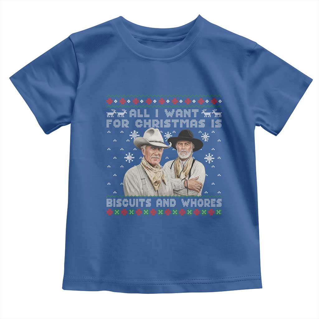Funny Western Christmas Cowboy Humor Toddler T Shirt All I Want for Christmas Is Biscuits and Whores - Wonder Print Shop
