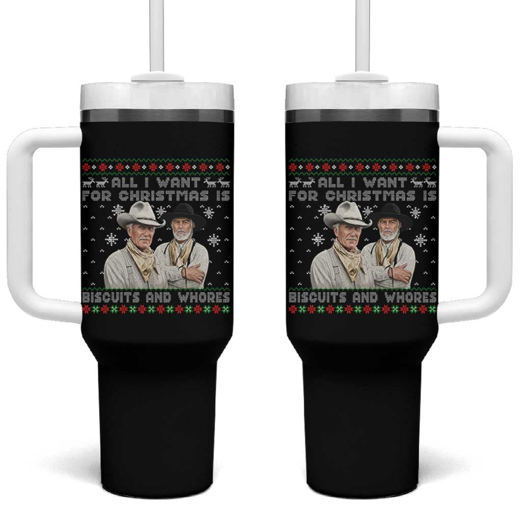 Funny Western Christmas Cowboy Humor Tumbler With Handle All I Want for Christmas Is Biscuits and Whores - Wonder Print Shop