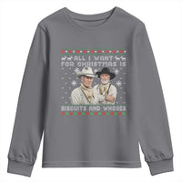 Funny Western Christmas Cowboy Humor Youth Sweatshirt All I Want for Christmas Is Biscuits and Whores - Wonder Print Shop
