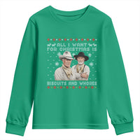 Funny Western Christmas Cowboy Humor Youth Sweatshirt All I Want for Christmas Is Biscuits and Whores - Wonder Print Shop