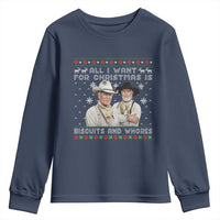 Funny Western Christmas Cowboy Humor Youth Sweatshirt All I Want for Christmas Is Biscuits and Whores - Wonder Print Shop