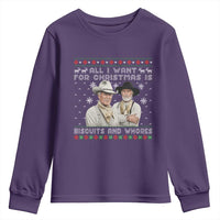 Funny Western Christmas Cowboy Humor Youth Sweatshirt All I Want for Christmas Is Biscuits and Whores - Wonder Print Shop