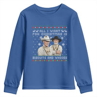 Funny Western Christmas Cowboy Humor Youth Sweatshirt All I Want for Christmas Is Biscuits and Whores - Wonder Print Shop