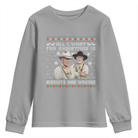 Funny Western Christmas Cowboy Humor Youth Sweatshirt All I Want for Christmas Is Biscuits and Whores - Wonder Print Shop