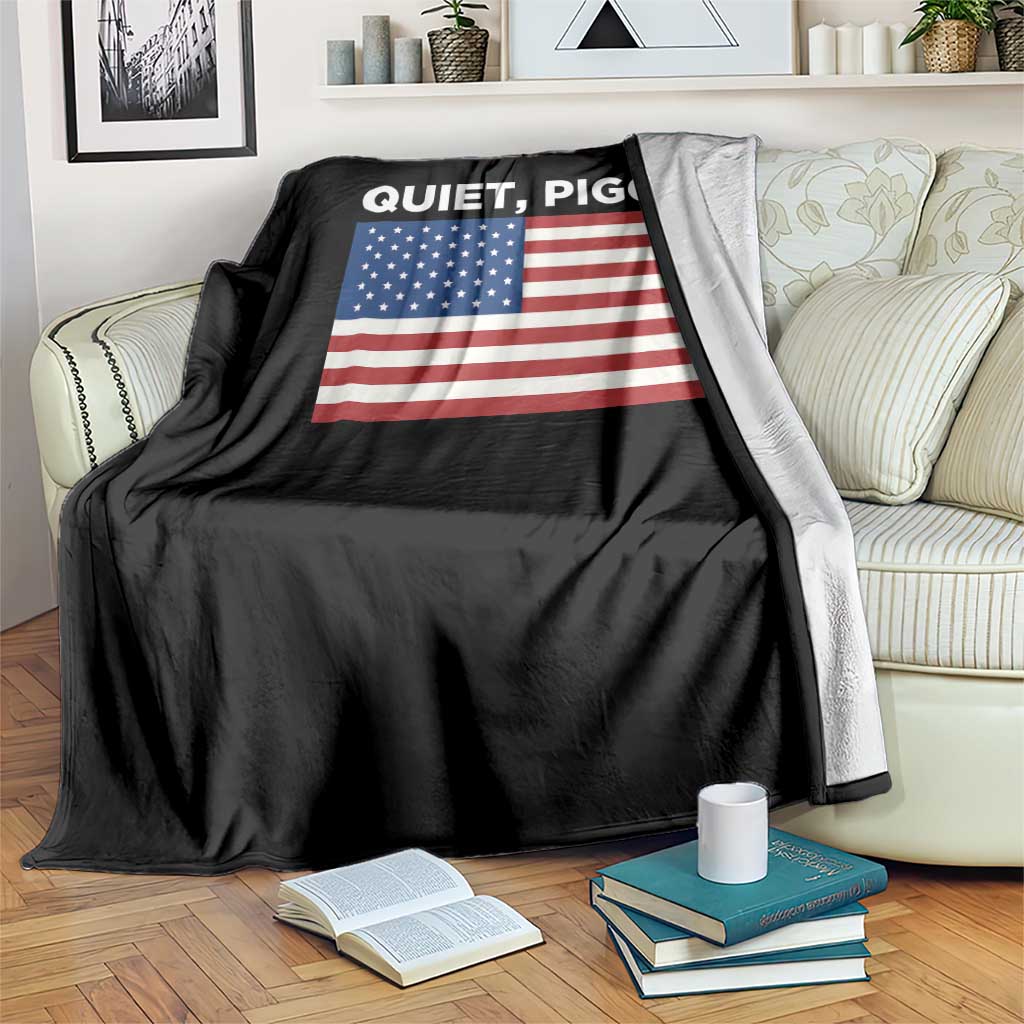 Quiet Piggy Patriotic Meme Throw Blanket Satirical USA Flag Free Speech - Wonder Print Shop