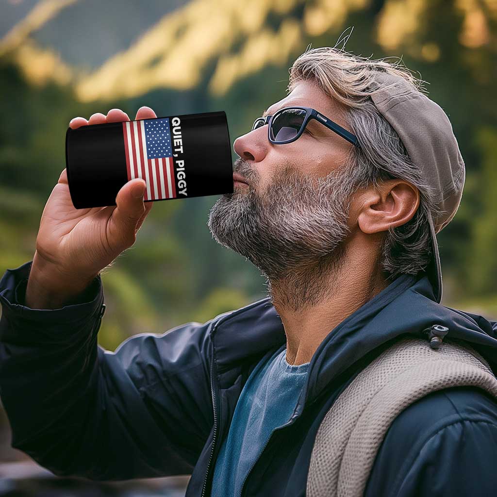 Quiet Piggy Patriotic Meme 4 in 1 Can Cooler Tumbler Satirical USA Flag Free Speech - Wonder Print Shop