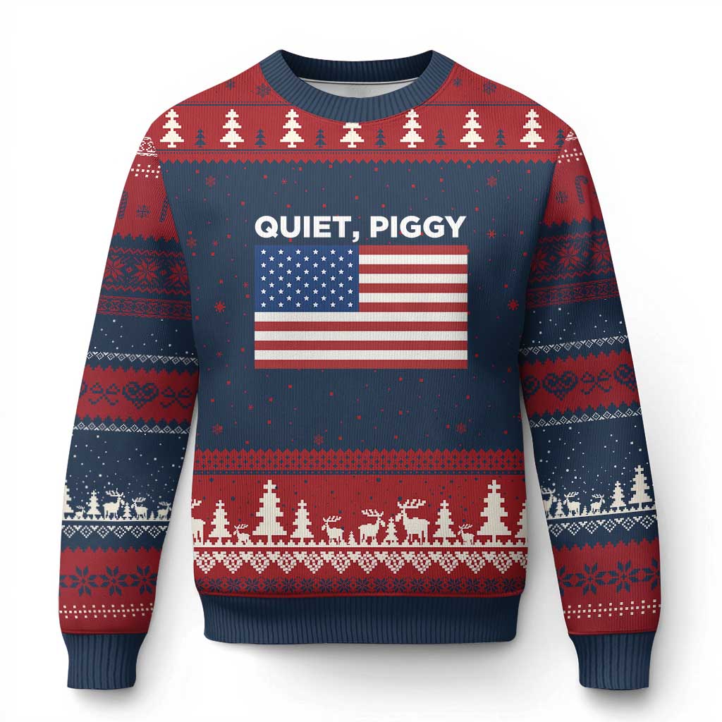 Quiet Piggy Patriotic Meme Ugly Christmas Sweater Satirical USA Flag Free Speech - Wonder Print Shop